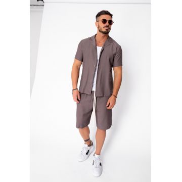 Set camasa cu maneca scurta si pantalon scurt Taupe 21954 - Bej