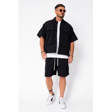 Set camasa si pantalon scurt din fas Black 21946 - Negru