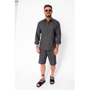 Set Lino 100% In camasa si pantalon scurt Premium Edition Grey Anthracite 21752