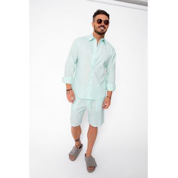 Set Lino 100% In camasa si pantalon scurt Premium Edition Mint 21743 - Verde menta
