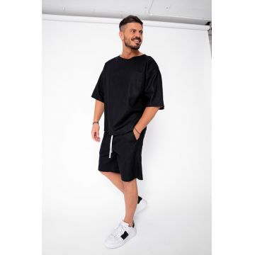 Set Lino 100% In Tricou si pantalon scurt Black Premium Edition New 21849 - Negru