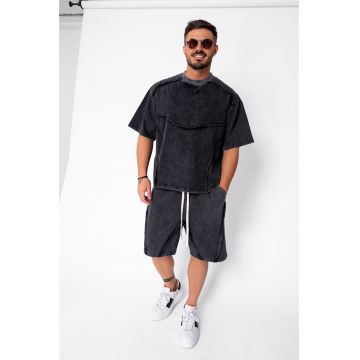 Set tricou si pantalon scurt cu cusaturi exterioare Black Prespalat 21982 - Negru