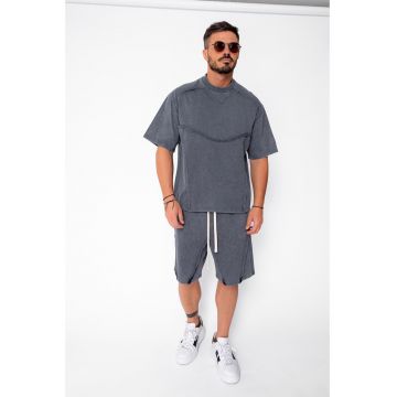Set tricou si pantalon scurt cu cusaturi exterioare Grey Anthracite Prespalat 21986