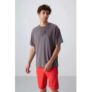 Tricou barbatesc  supradimensionat - guler rotund - gri antracit - 65% bumbac - 35% poliester