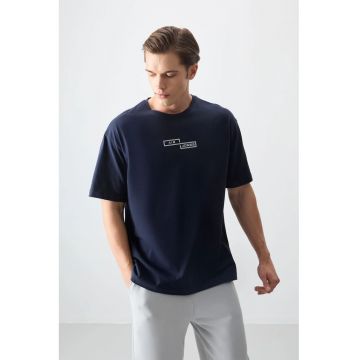 Tricou barbati -  supradimensionat - elastic - albastru marin - 100% bumbac