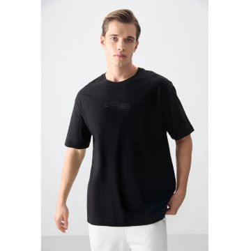 Tricou barbati -  supradimensionat - elastic - negru - 100% bumbac