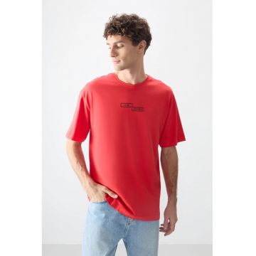Tricou barbati -  supradimensionat - elastic - rosu - 100% bumbac