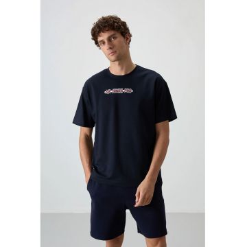 Tricou barbati -  supradimensionat - imprimeu pe spate - bleumarin - bumbac si poliester