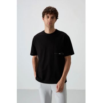 Tricou barbati -  supradimensionat - imprimeu pe spate - negru - bumbac si poliester