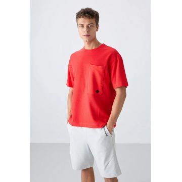 Tricou barbati -  supradimensionat - rosu amestec de bumbac