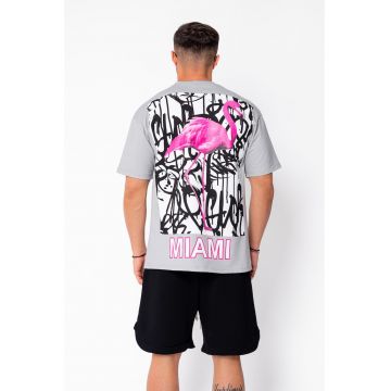 Tricou Flamingo imprimat Grey 22099 - Gri