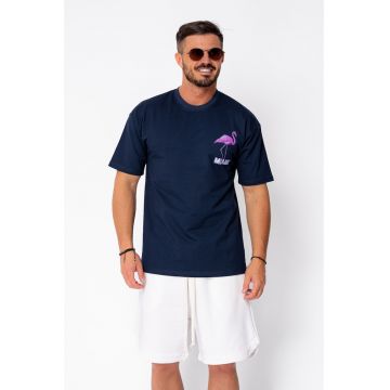Tricou Flamingo imprimat Navy 22094 - Bleumarin