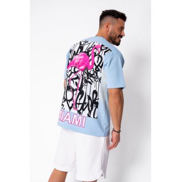 Tricou Flamingo imprimat Sky Blue 22104 - Albastru deschis