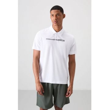 Tricou polo  alb - 100% poliester - cu nasturi