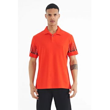 Tricou polo barbati  imprimat - portocaliu deschis - 100% bumbac