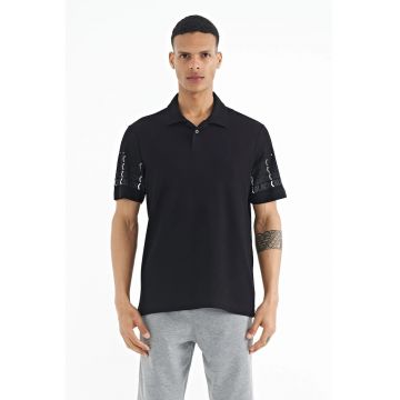 Tricou polo  barbati - imprimeu - negru - 100% bumbac