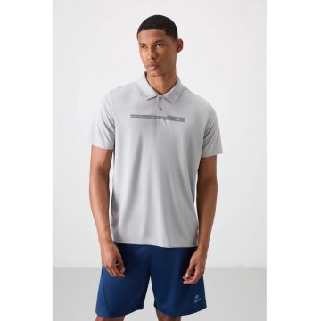 Tricou polo  gri deschis - 100% poliester - cu nasturi
