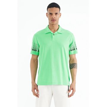 Tricou polo  imprimeu - verde menta - 100% bumbac