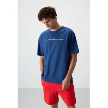 Tricou  supradimensionat - broderie - Moroccan Blue - bumbac/poliester
