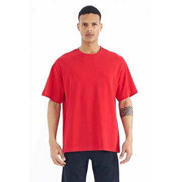 Tricou  supradimensionat - bumbac - rosu - pentru barbati