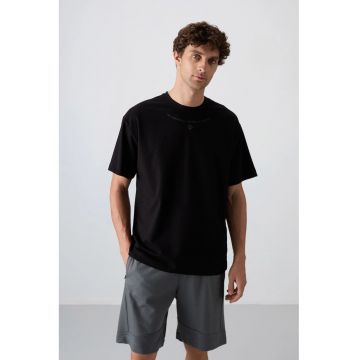 Tricou  supradimensionat cu imprimeu - negru - barbati