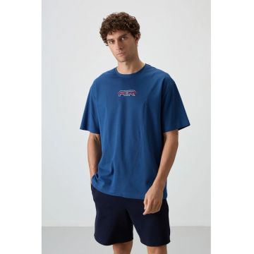 Tricou  supradimensionat - elastic - Albastru Moroccan - amestec de bumbac