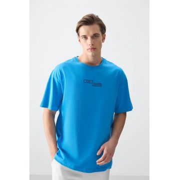 Tricou  supradimensionat elastic bumbac Albastru Cerulean