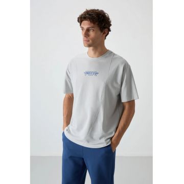 Tricou  supradimensionat - elastic - gri deschis - amestec de bumbac