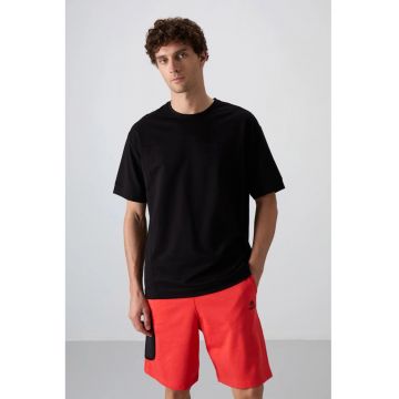 Tricou supradimensionat -  elastic - negru - bumbac-poliester-lycra