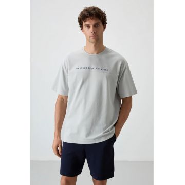Tricou  supradimensionat - gri deschis - bumbac/poliester - broderie