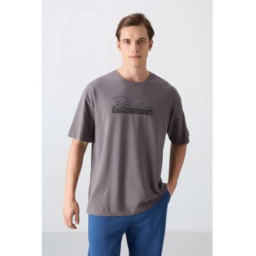 Tricou  supradimensionat imprimat - gri antracit - amestec de bumbac