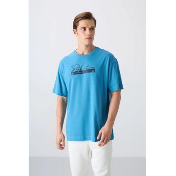 Tricou  supradimensionat imprimat - Maya Blue - bumbac/poliester