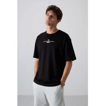 Tricou  supradimensionat - imprimat pe spate - negru - amestec de bumbac