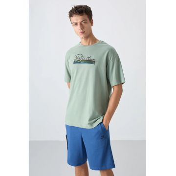 Tricou  supradimensionat imprimat - verde salvie - amestec de bumbac
