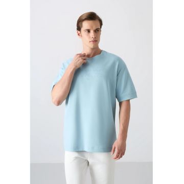 Tricou  supradimensionat - imprimeu - albastru deschis - bumbac 93%