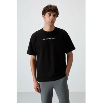 Tricou  supradimensionat - imprimeu pe spate - negru - bumbac si poliester