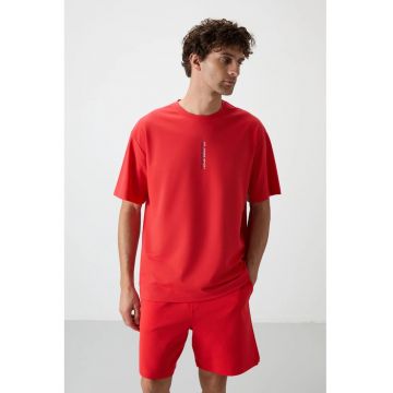 Tricou  supradimensionat - imprimeu - rosu 80% bumbac - 20% poliester