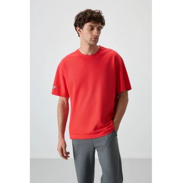 Tricou  supradimensionat - imprimeu - rosu - 80% bumbac - 20% poliester