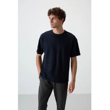 Tricou  supradimensionat - imprimeu spate - albastru marin - 80% bumbac - 20% poliester