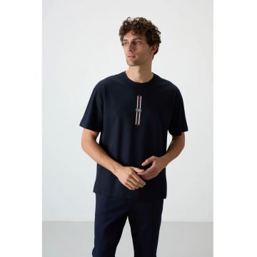 Tricou  supradimensionat - imprimeu spate - albastru marin - 80% bumbac / 20% poliester
