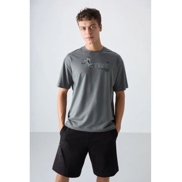 Tricou  supradimensionat - imprimeu spate - gri antracit - barbati