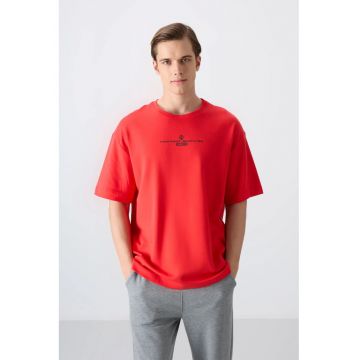 Tricou  supradimensionat - rosu - amestec de bumbac - imprimat pe spate