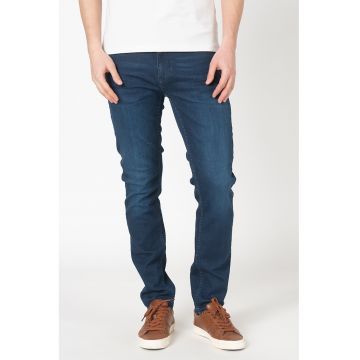 Blugi slim fit cu aspect decolorat - Albastru inchis