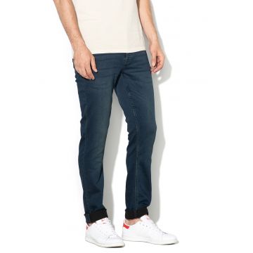 Blugi slim fit din material elastic Loom - Albastru inchis
