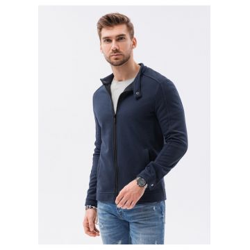 Bluza sport cu fermoar si buzunare oblice - Albastru inchis
