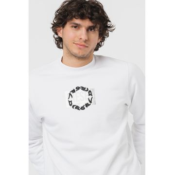 Bluza sport cu logo rotund brodat - Alb/Negru/Argintiu