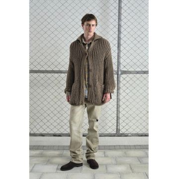 Cardigan barbati -  tricotat supradimensionat - guler inalt - maro - 100% bumbac -
