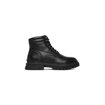Ghete barbati   - piele naturala - negru - cu fermoar - rotund