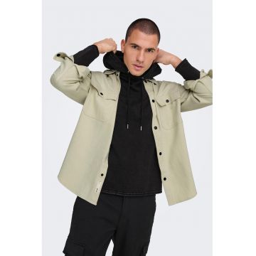 Jacheta-camasa relaxed fit de bumbac - Kaki
