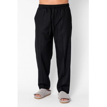 Pantaloni lungi drepti din IN cu snur Black 21792 - Negru
